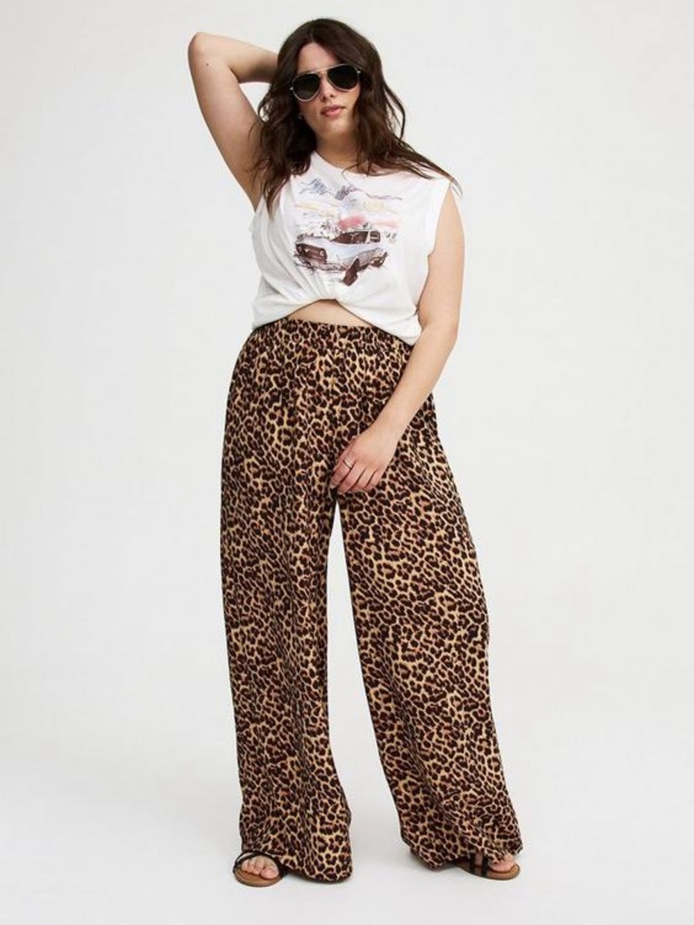 Torrid women’s plus Leopard Print Wide-Leg Pants size L (0) NWT boho fashion